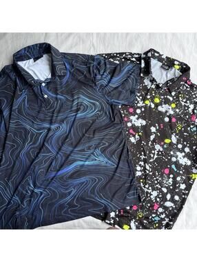Lot of 2 Sunday Swagger Men’s Polo Shirts 3XL Golf Performance Loud Print Stretc